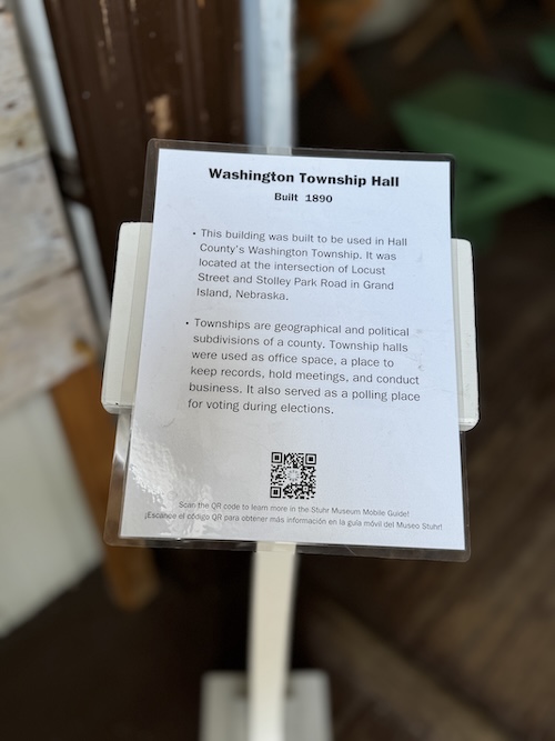 Sign with details of the Washington Township Hall, built in 1890.